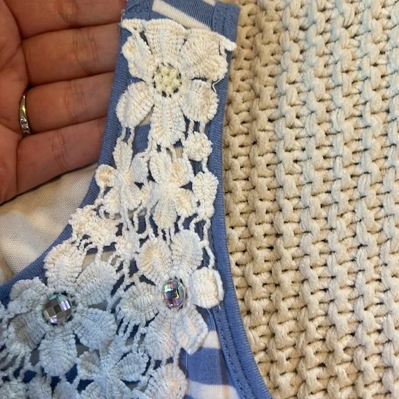 Beautees Blue and White Stripe Sleeveless Dress with Ruffle Hem Size 8 - Picture 7 of 8